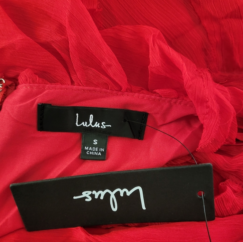 Lulu's Christmas red‎ ruffle maxi gown Womens Size S New - Picture 7 of 7